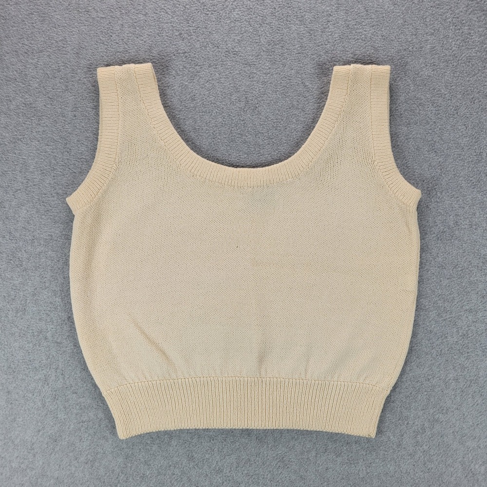 St. John Sportswear Cream Knit Tank Top‎ Scoop Neck Sleeveless Made in USA Small